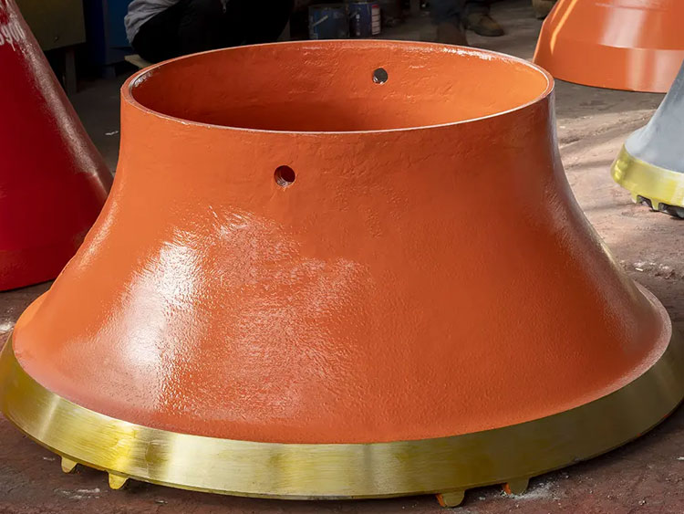 High-manganese steel bowl liner with optimized crushing chamber profile for cone crushers