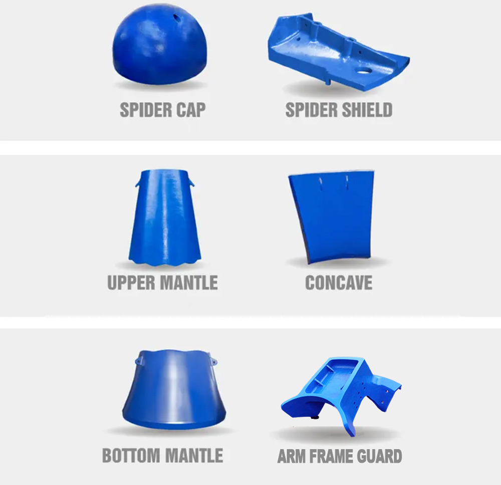 Heavy duty gyratory crusher components on shop floor